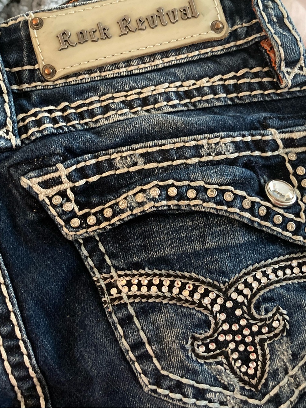 ROCK REVIVAL Johanna Dark Blue Rhinestone Skinny Jeans - Size 25 - Picture 11 of 11